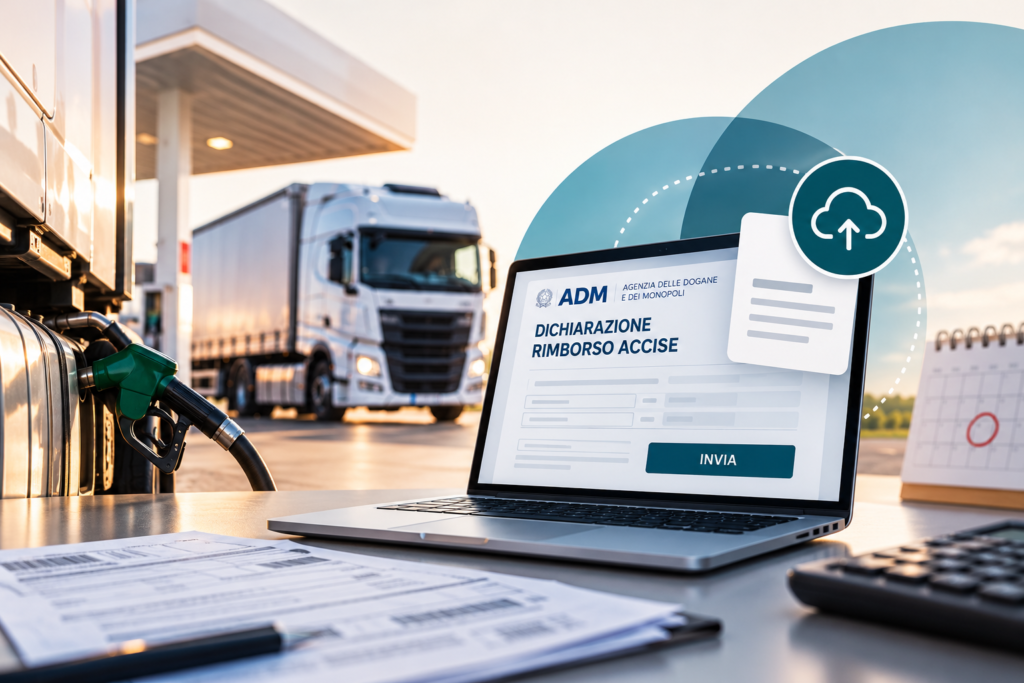 Rimborso accise gasolio 2026: camion e computer per la trasmissione telematica della dichiarazione